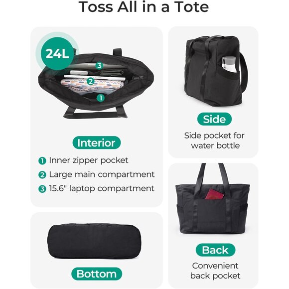 Tote Bag for Women, Tote Bag with Zipper Work Tote with Compartments Nurse Shoul - Picture 4 of 7